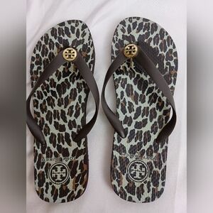 Tory Burch Animal Print Sandals with Gold Accent (#131)
